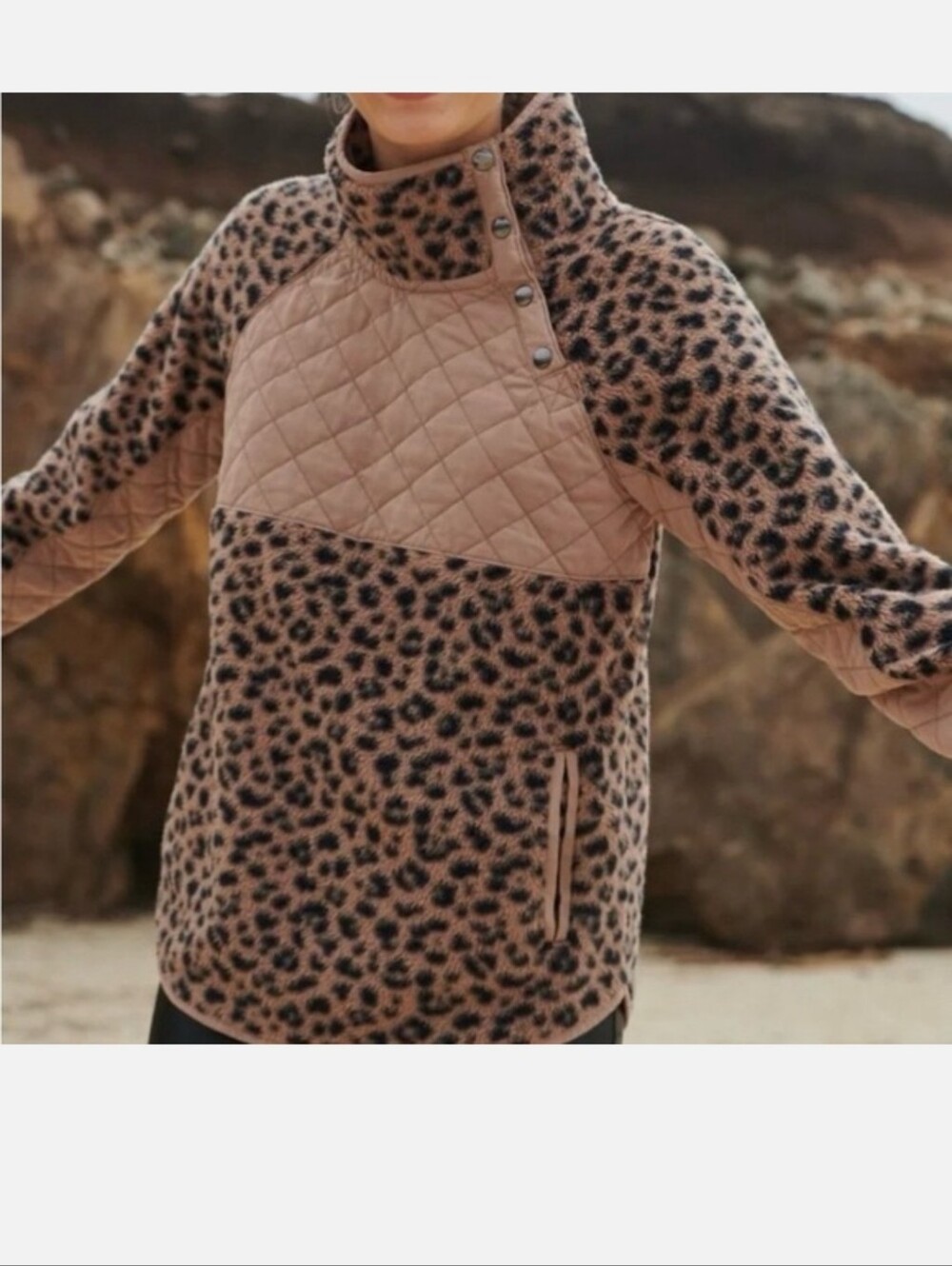 Abercrombie & Fitch Tan and Black Leopard Sherpa Pullover